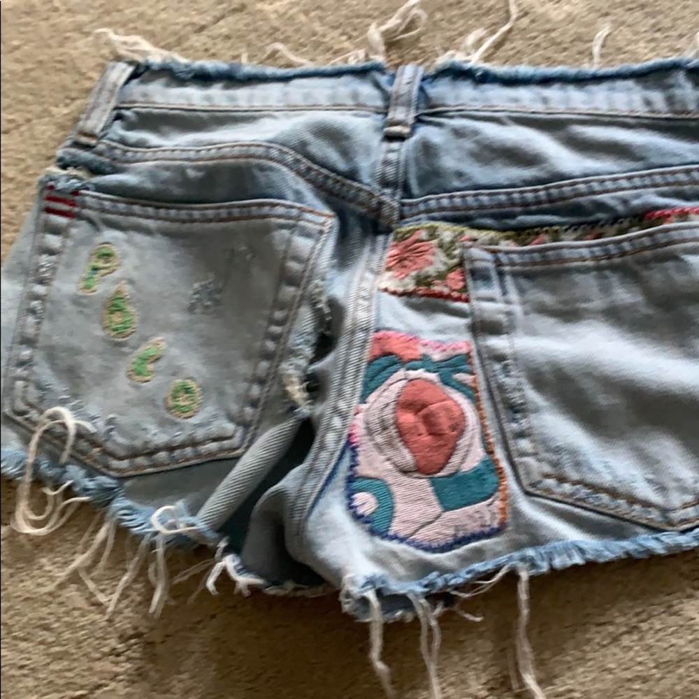 Boho denim patchwork shorts